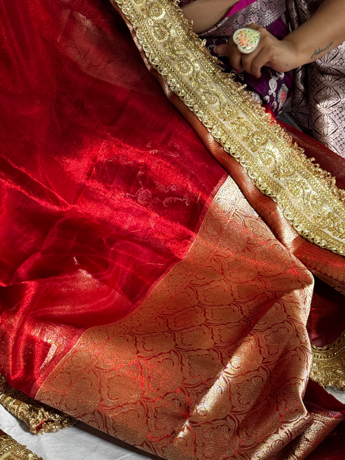 Pure banarasi tissue silk handwoven saree with gotapatti borders