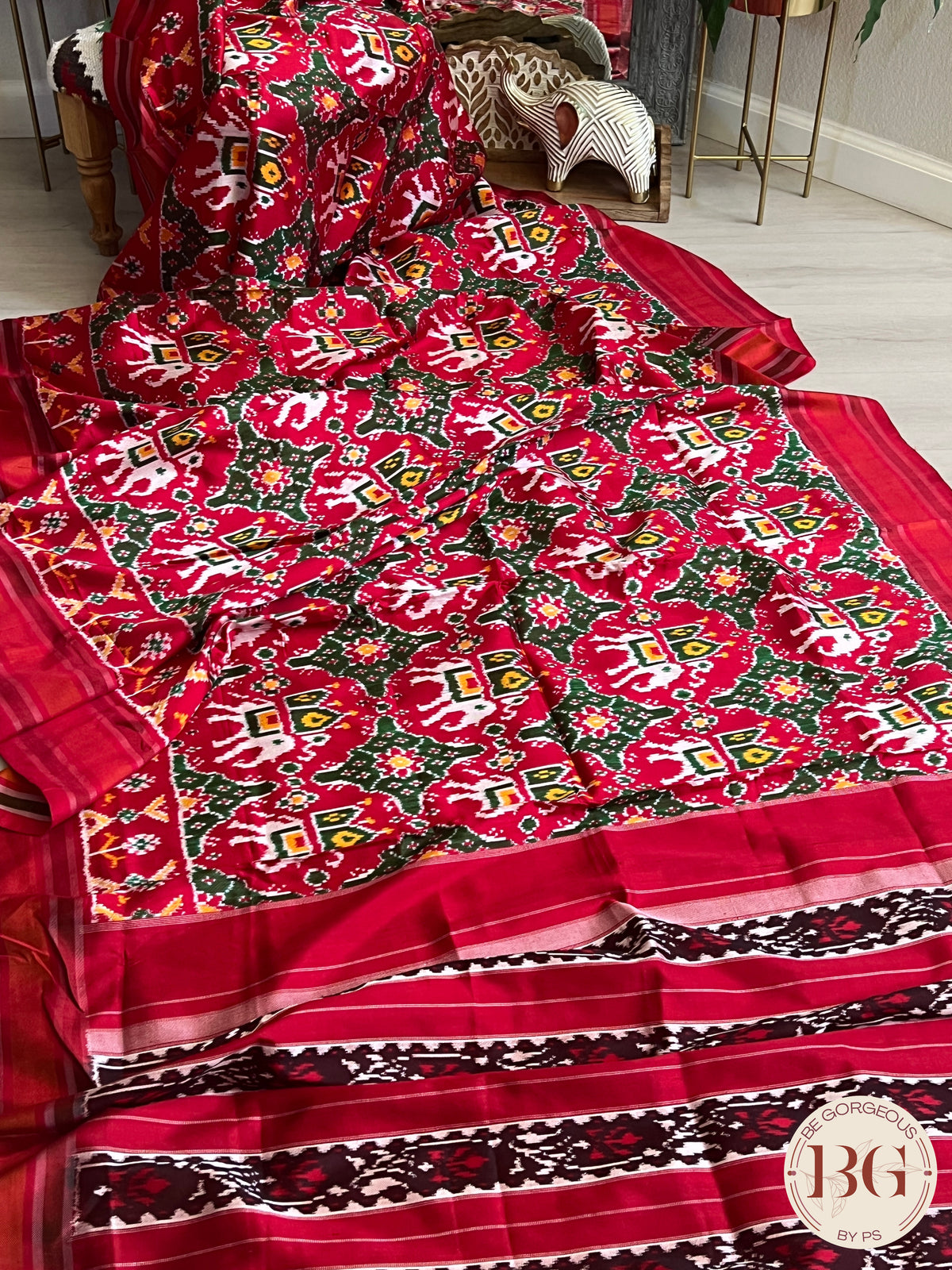 Pochumpally ikkat Pure silk handloom saree color - red