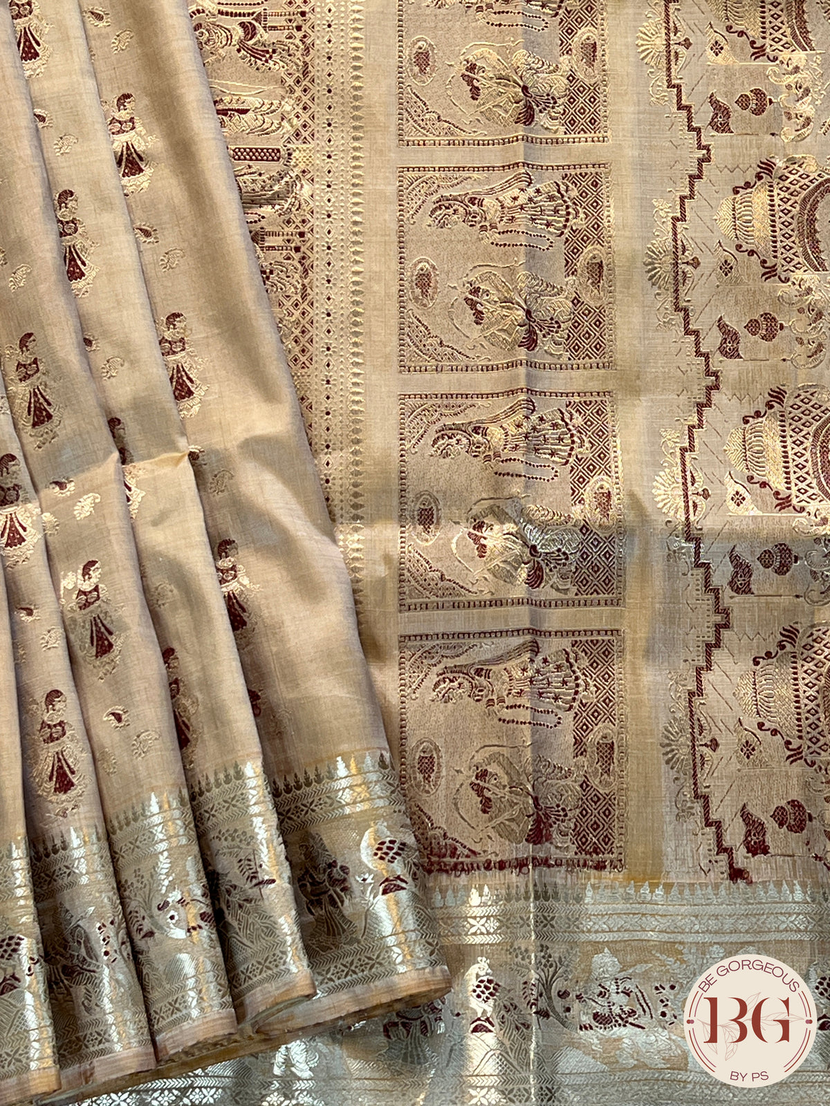 Baluchari Pure Silk saree color - cream