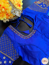 Maggam Work Readymade Blouse with sleeves - Blue