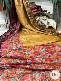 Tussar Katha Ikkat Saree color - mustard