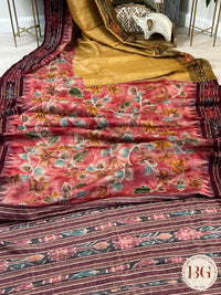 Tussar Katha Ikkat Saree color - mustard