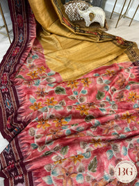 Tussar Katha Ikkat Saree color - mustard