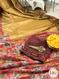 Tussar Katha Ikkat Saree color - mustard
