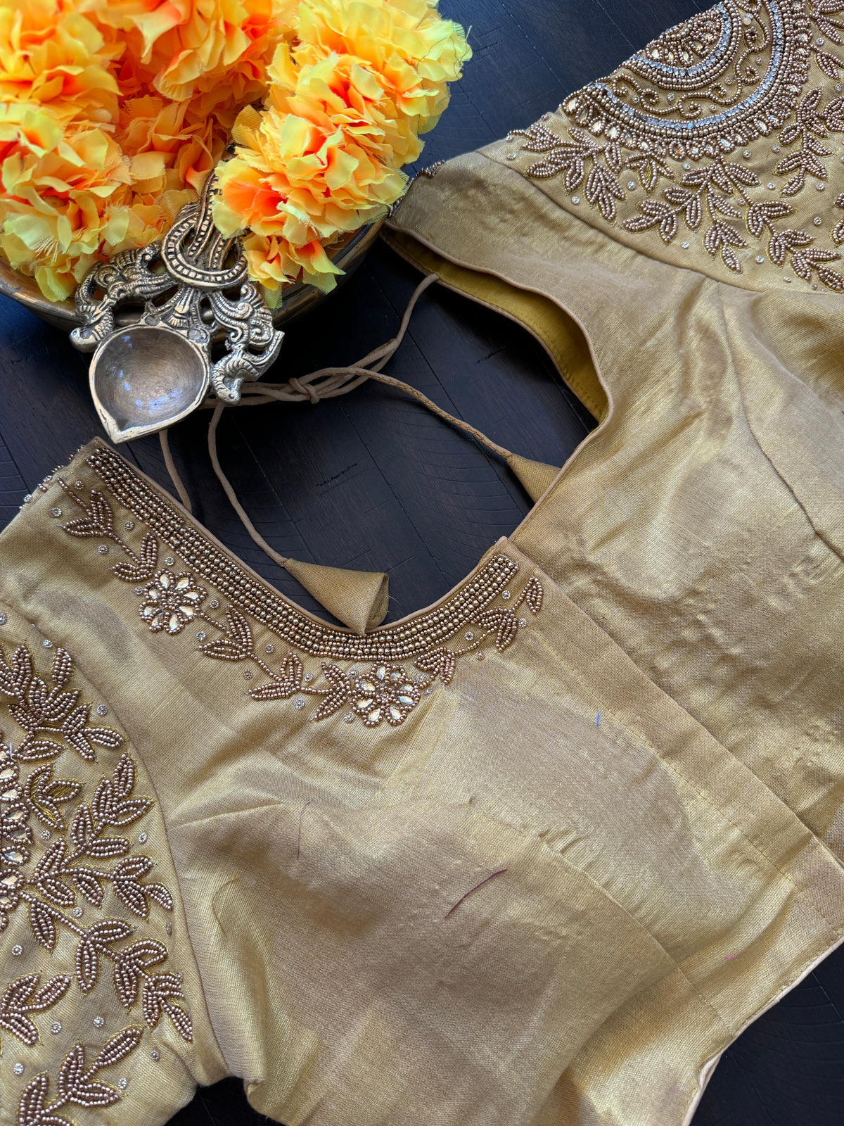 Maggam Work Readymade Blouse with sleeves - Golden