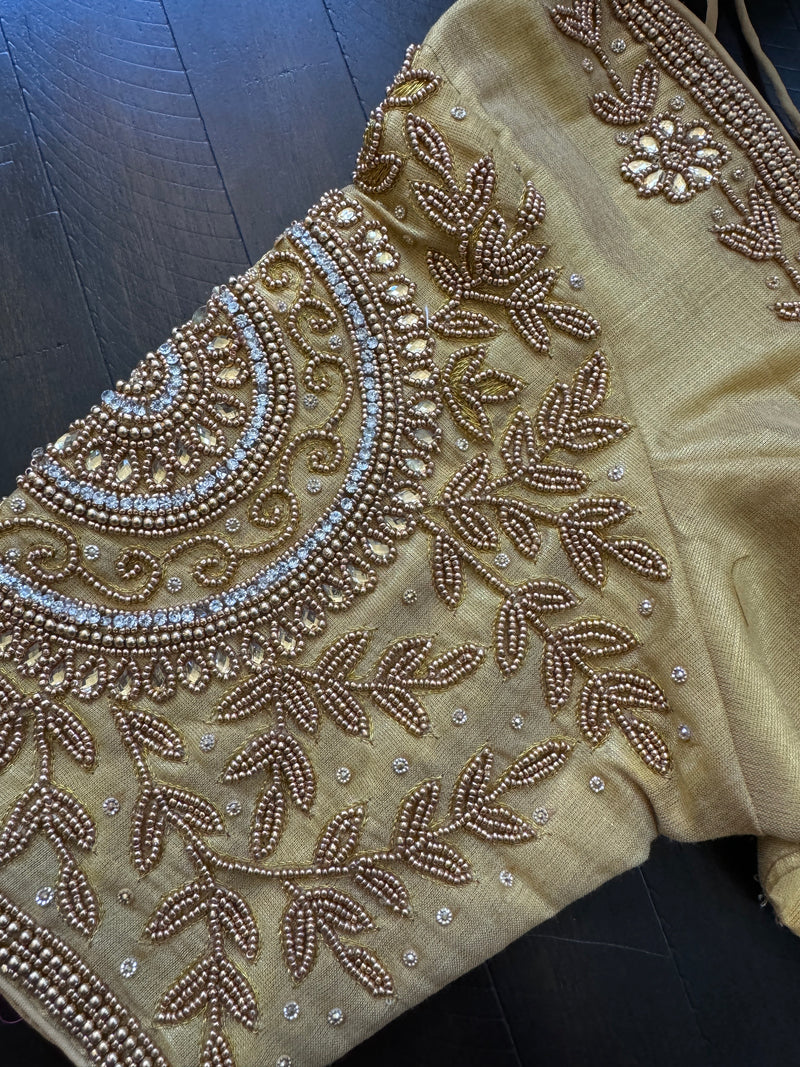 Maggam Work Readymade Blouse with sleeves - Golden