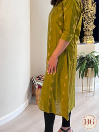 A line Kurti in gorgeous Mehendi color