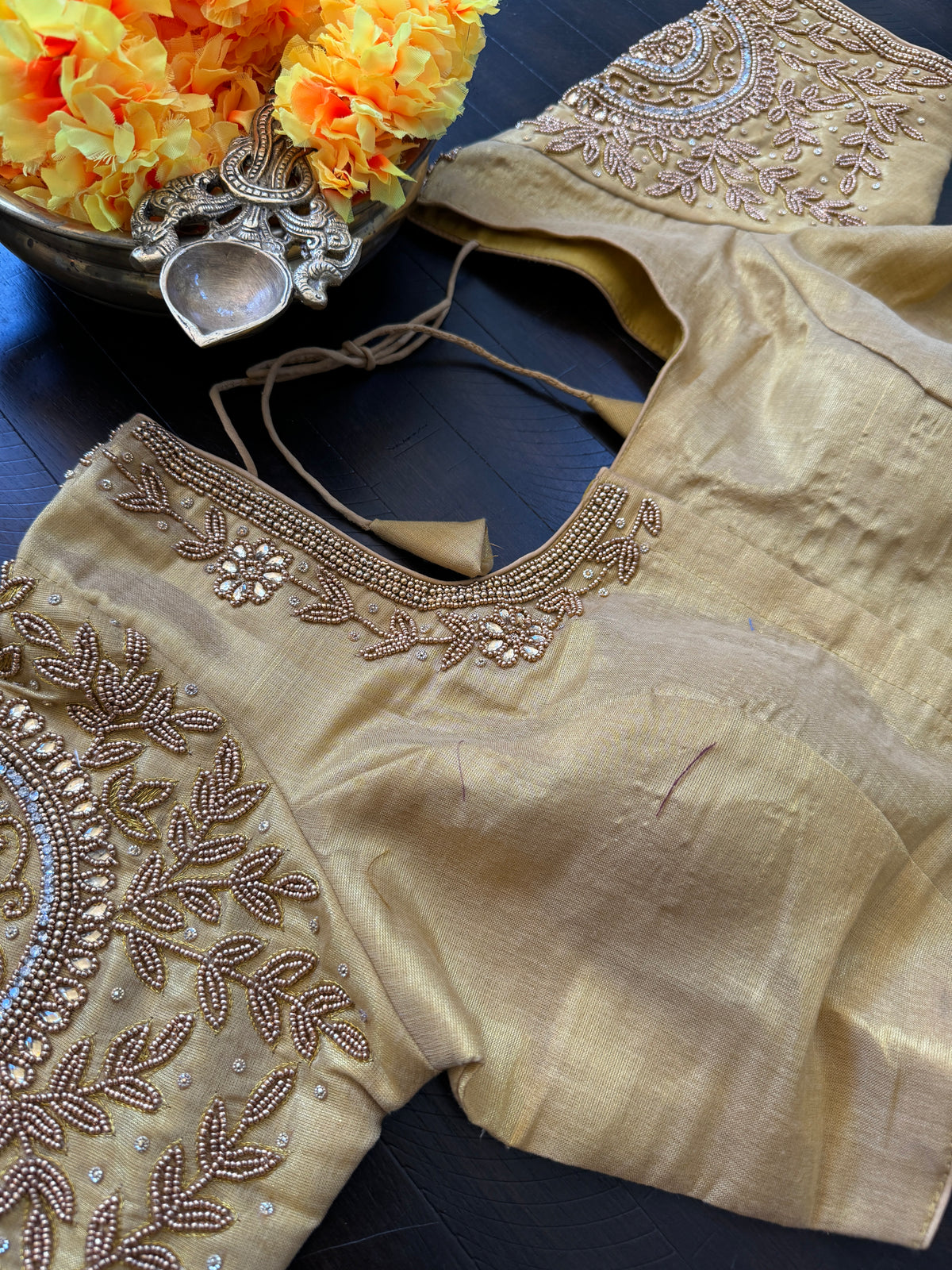 Maggam Work Readymade Blouse with sleeves - Golden