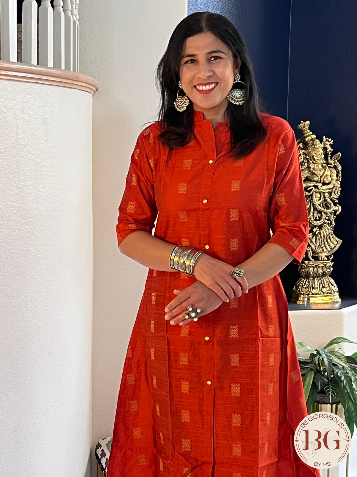 A line Kurti in gorgeous orange color