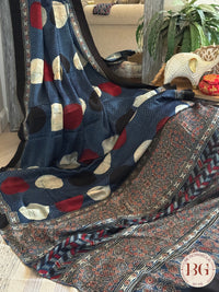 Ajrak on modal saree - blue