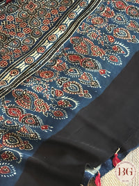 Ajrak on modal saree - blue