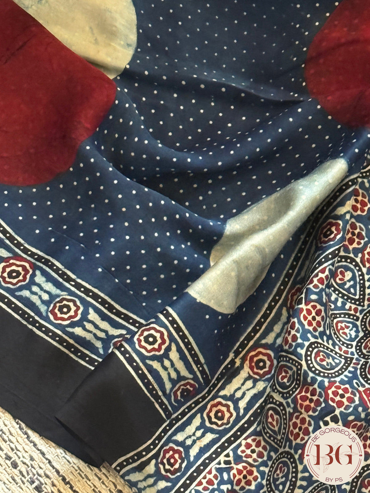 Ajrak on modal saree - blue