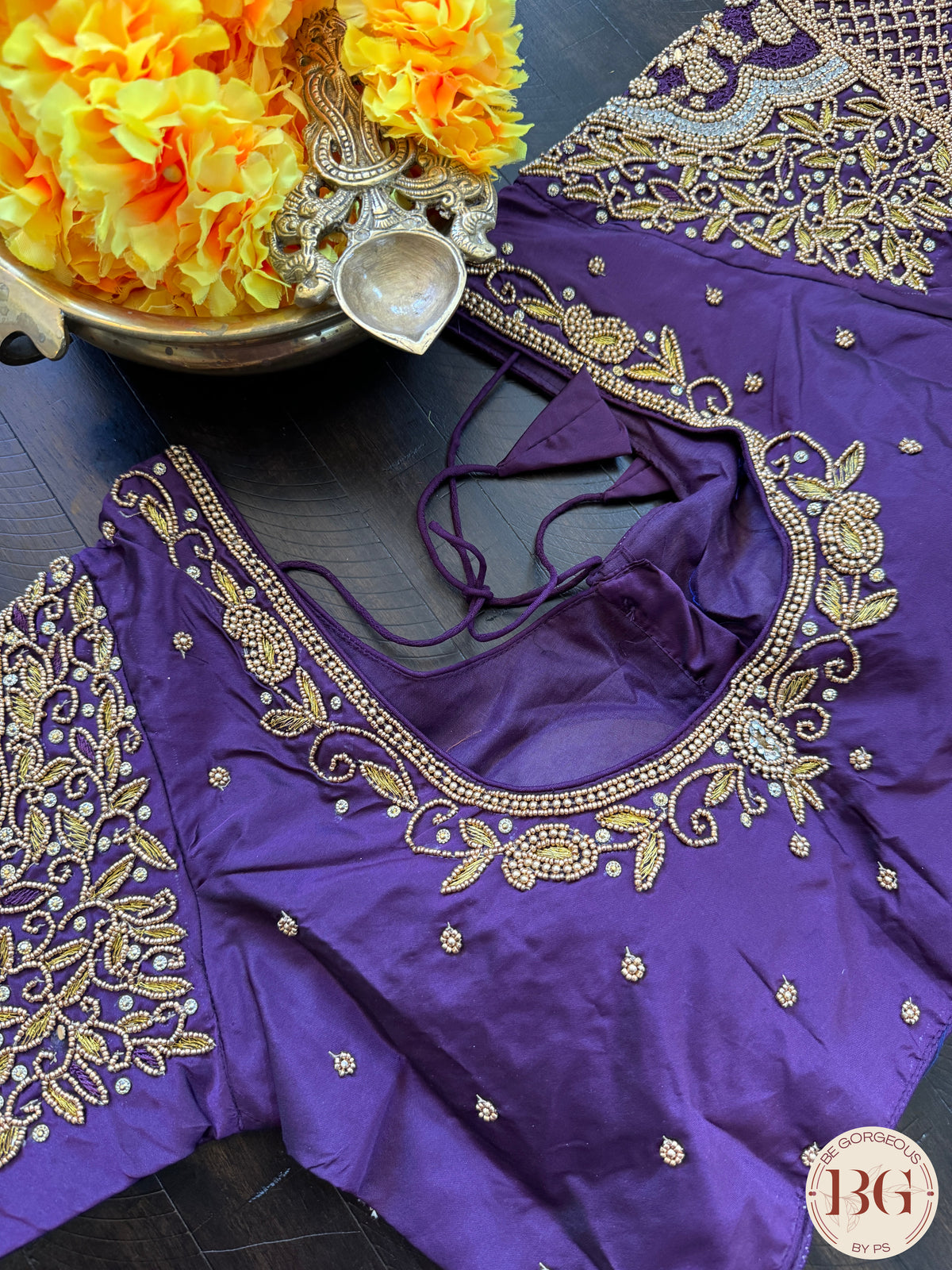 Maggam Work Readymade Blouse with sleeves - Purple