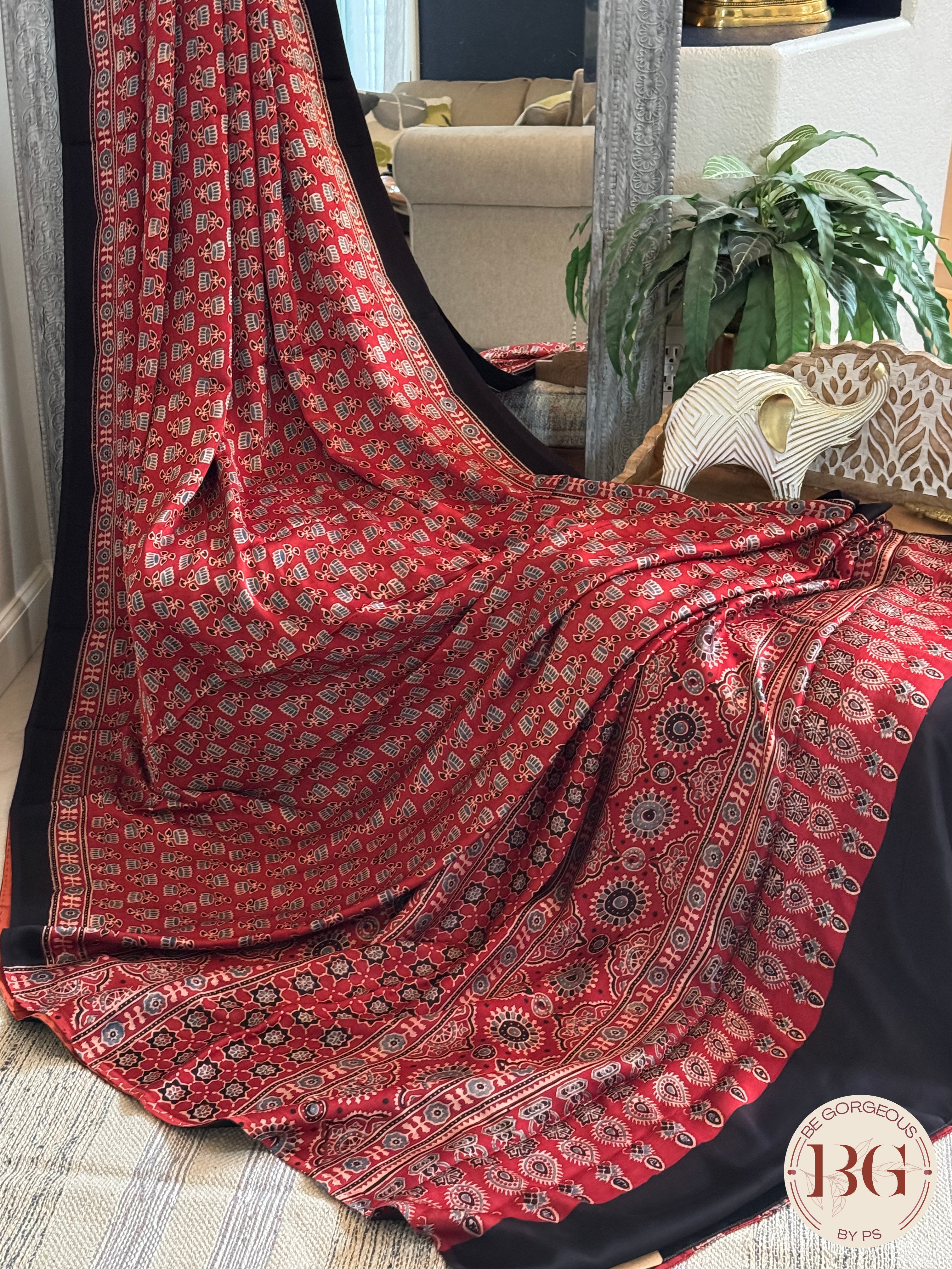 Ajrak on modal saree - red