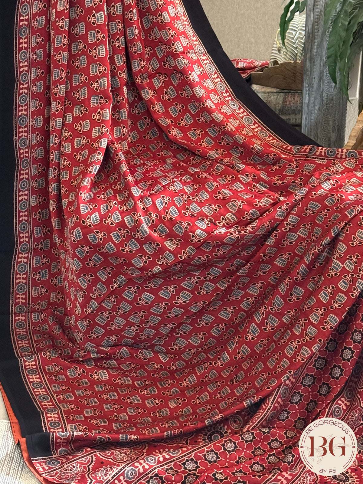 Ajrak on modal saree - red