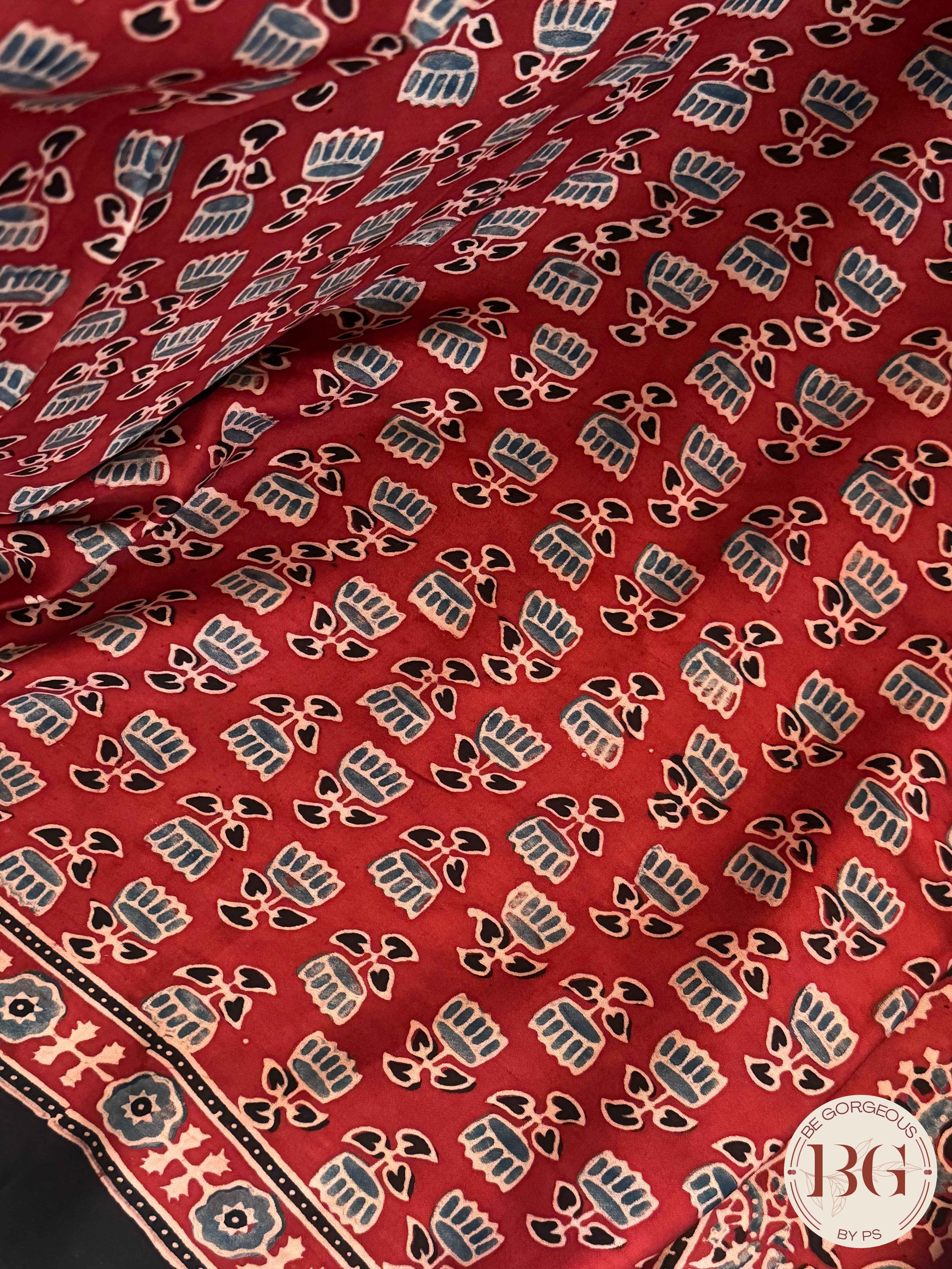 Ajrak on modal saree - red