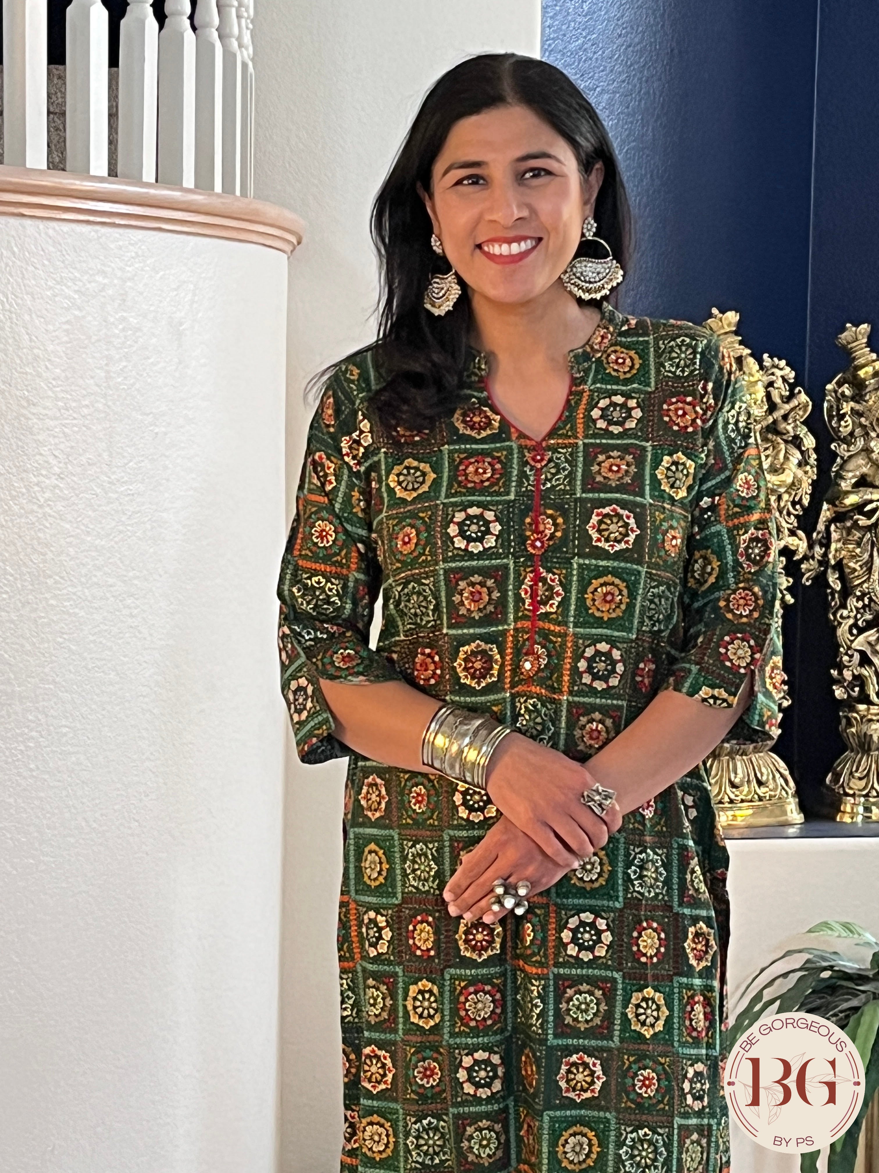 Rayon kurti in a beautiful green color