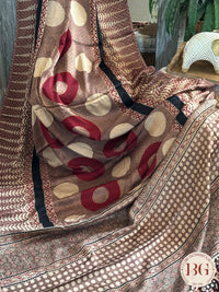 Ajrak on modal saree - cream