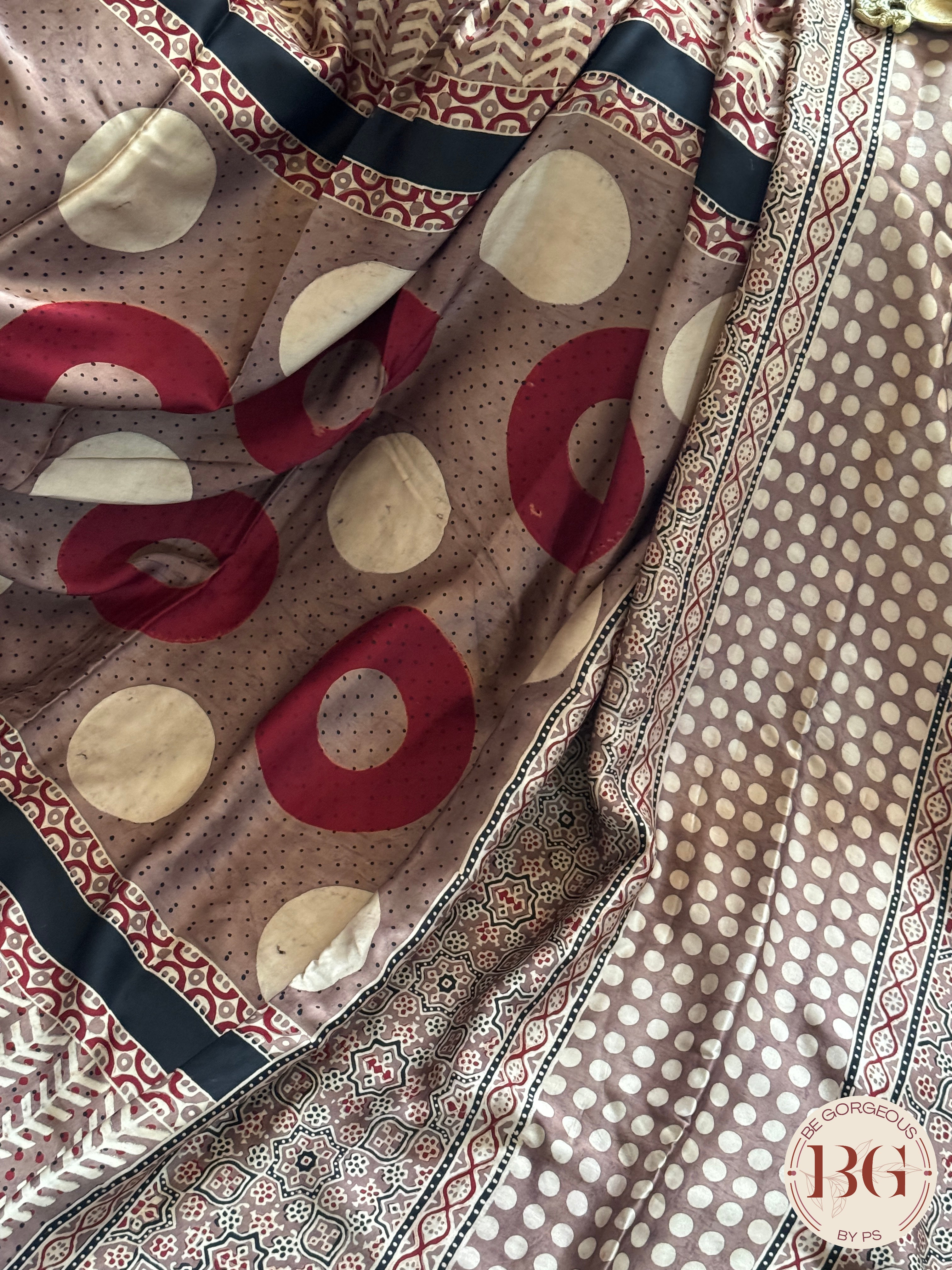 Ajrak on modal saree - cream