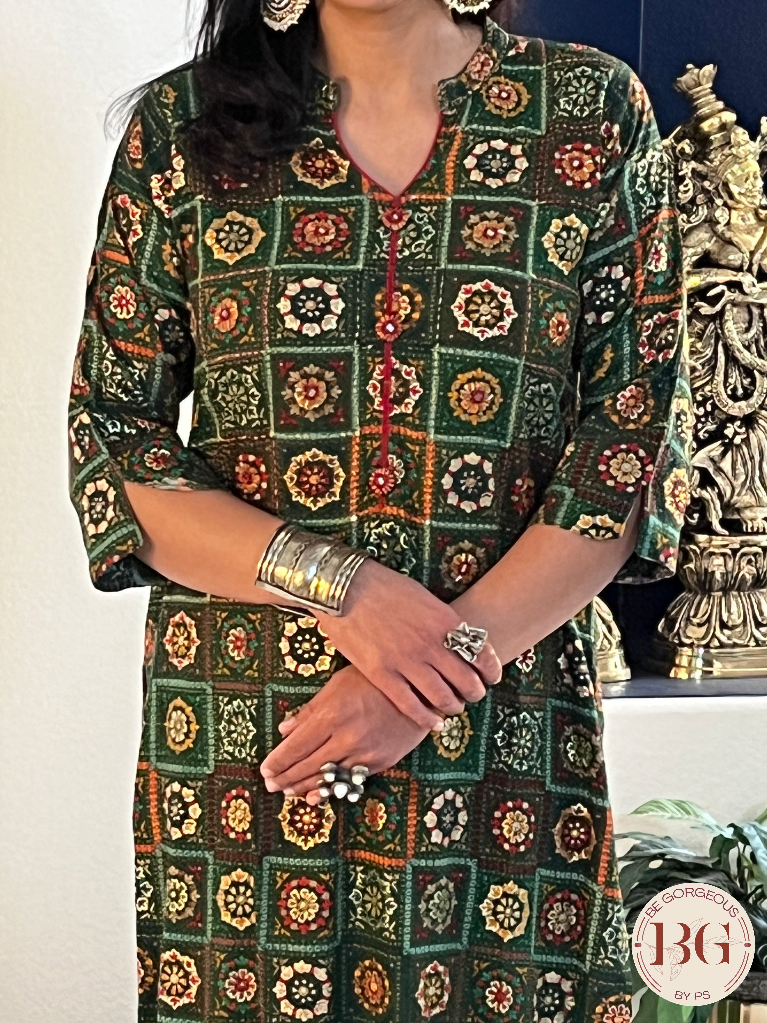 Rayon kurti in a beautiful green color