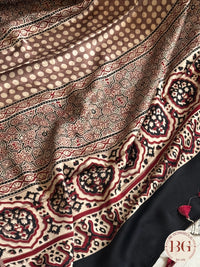 Ajrak on modal saree - cream