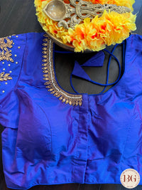 Maggam Work Readymade Blouse with sleeves - Blue