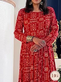 One piece Long dress with belt in Red color