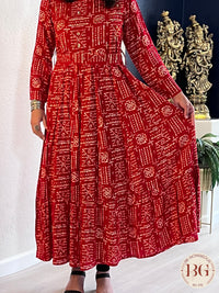 One piece Long dress with belt in Red color