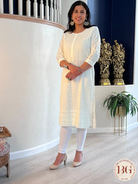 Off white color kurti with threadwork all over