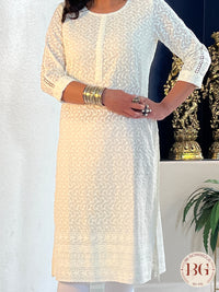 Off white color kurti with threadwork all over