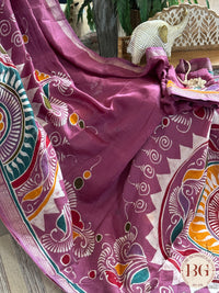 Chanderi Hand Batik Saree color - purple