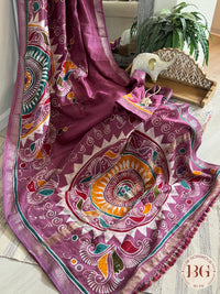 Chanderi Hand Batik Saree color - purple