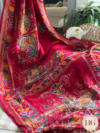 Chanderi Hand Batik Saree color - reddish pink