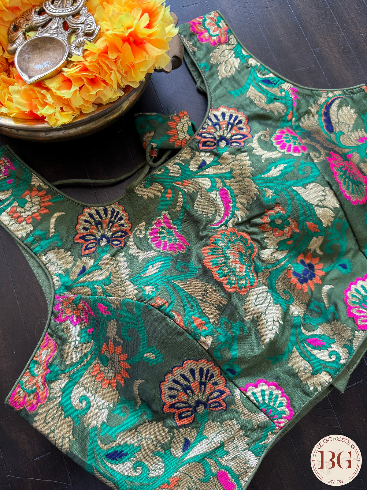 Paithani Raw silk readymade blouse - green