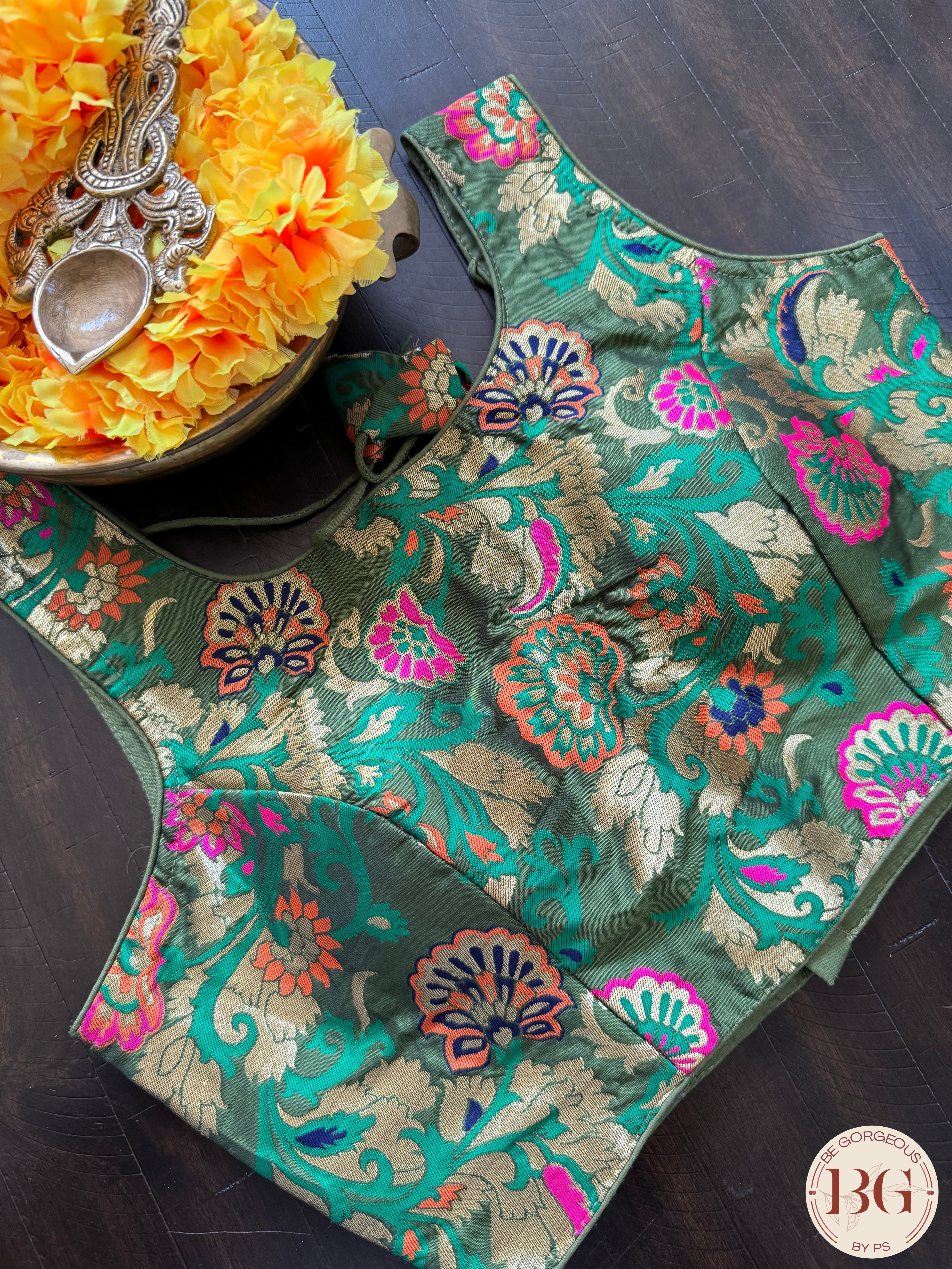 Paithani Raw silk readymade blouse - green