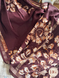 Chanderi Hand Batik Saree color - dark brown