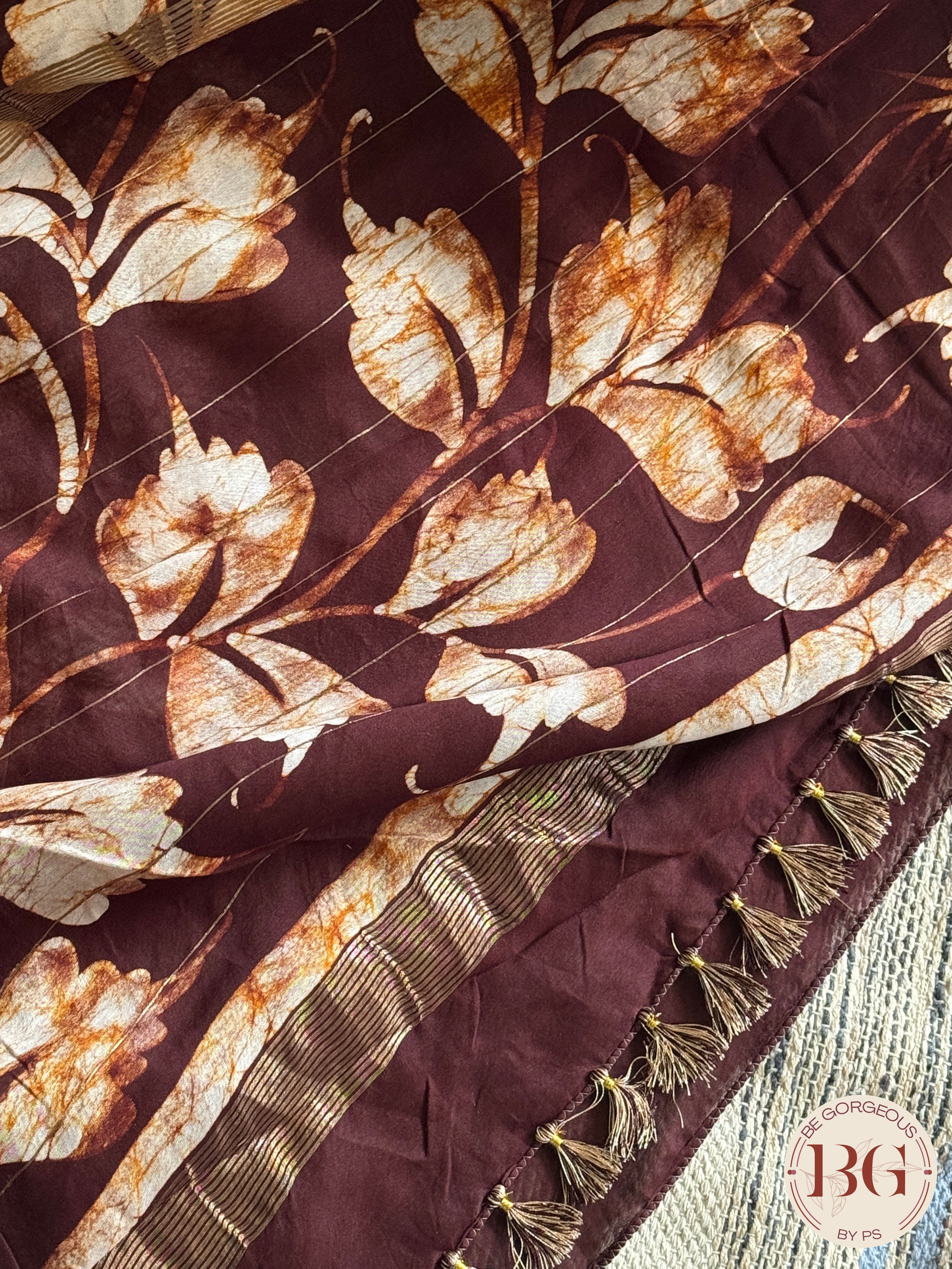 Chanderi Hand Batik Saree color - dark brown