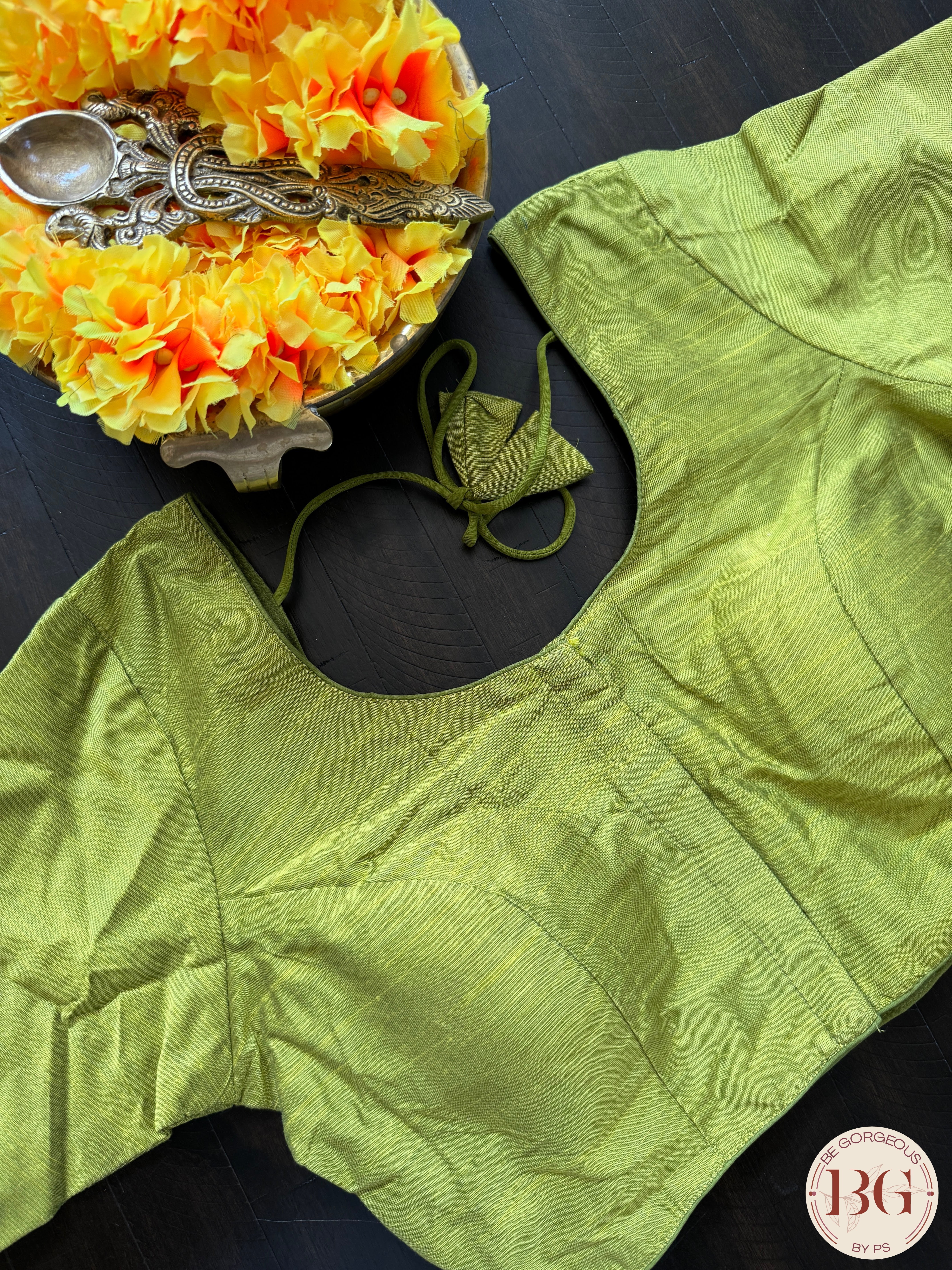 Raw Silk Sleeves blouse color - light green