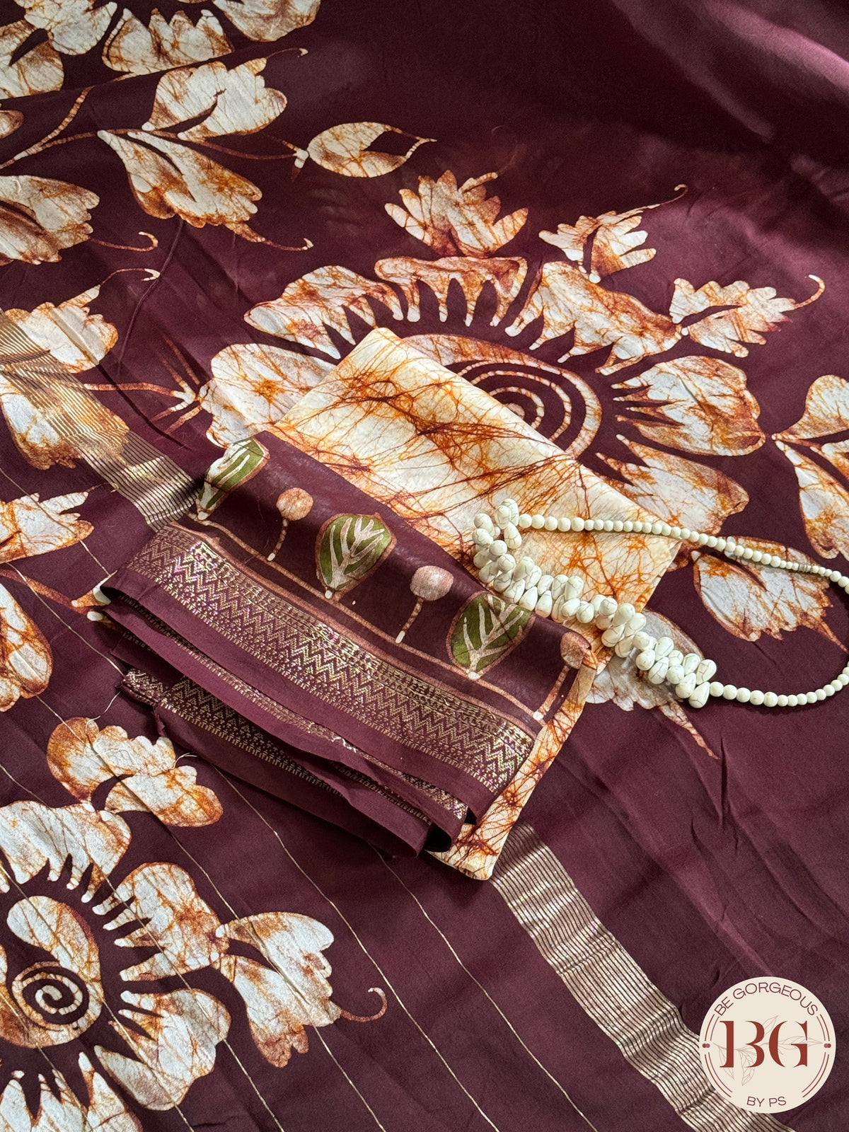 Chanderi Hand Batik Saree color - dark brown
