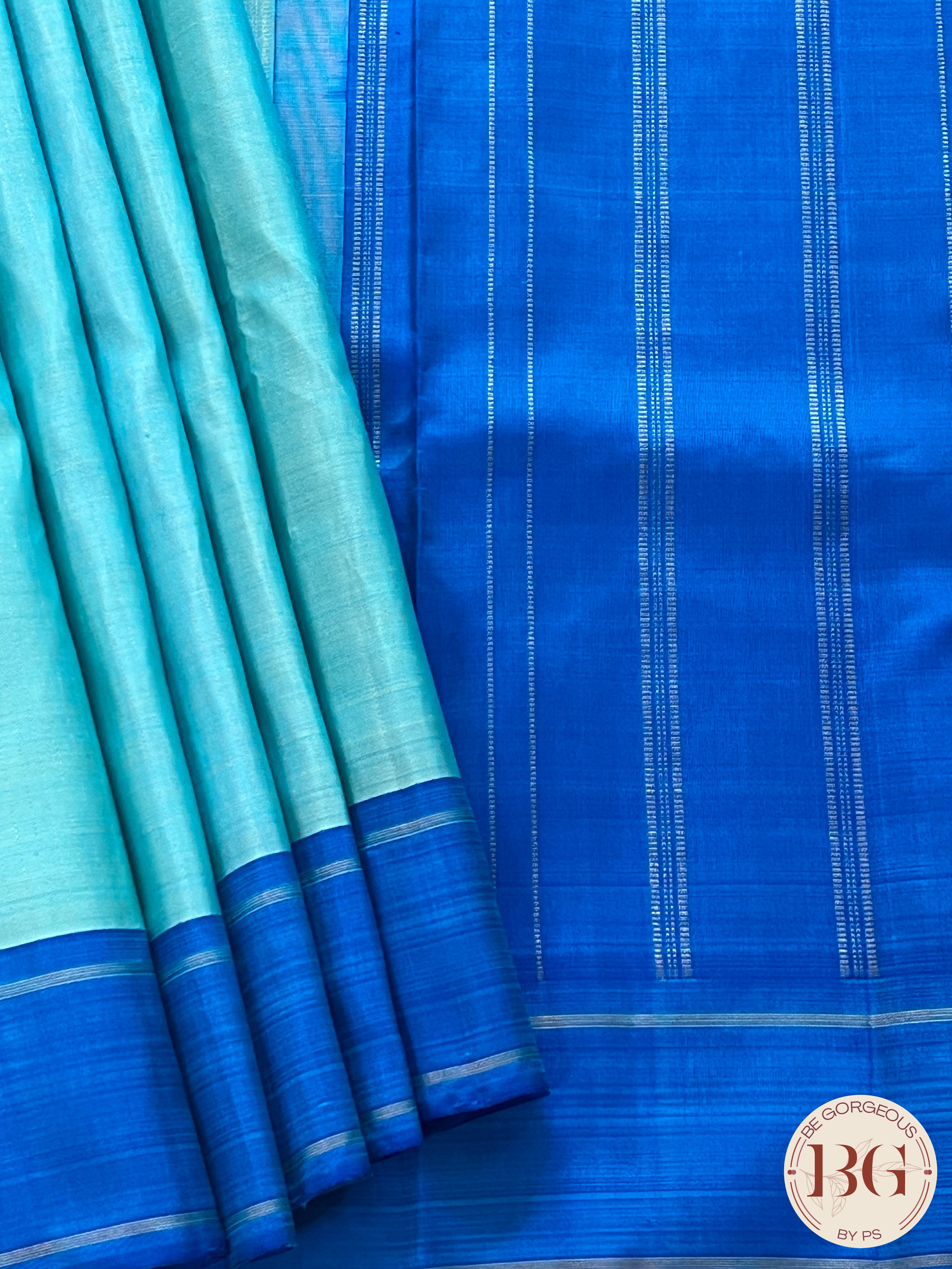 Pure Kanjeevaram Silk Handloom saree color - sky blue dark blue