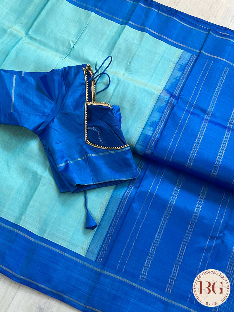 Pure Kanjeevaram Silk Handloom saree color - sky blue dark blue