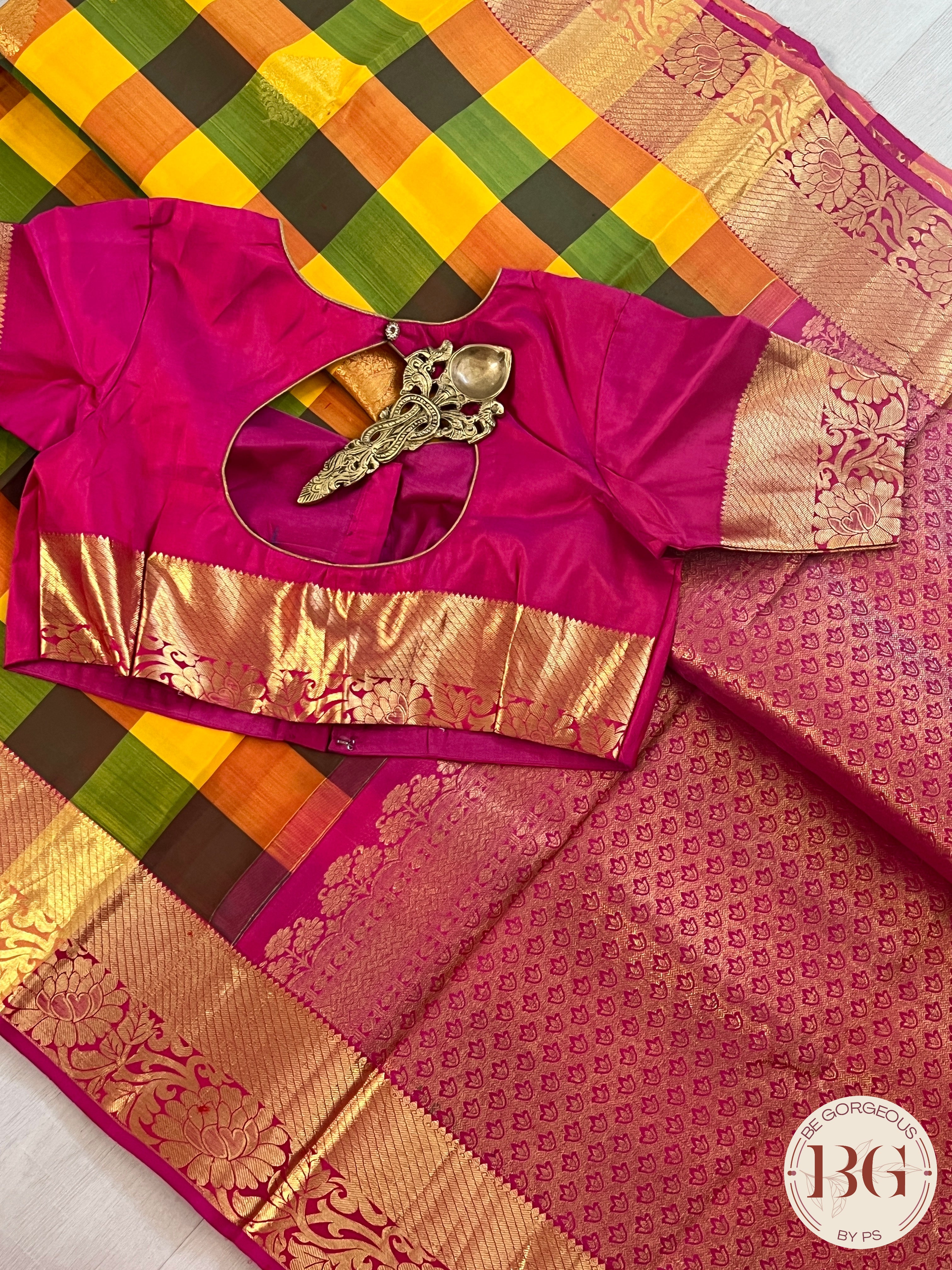 Pure Kanjeevaram Silk Handloom saree color - multicolor