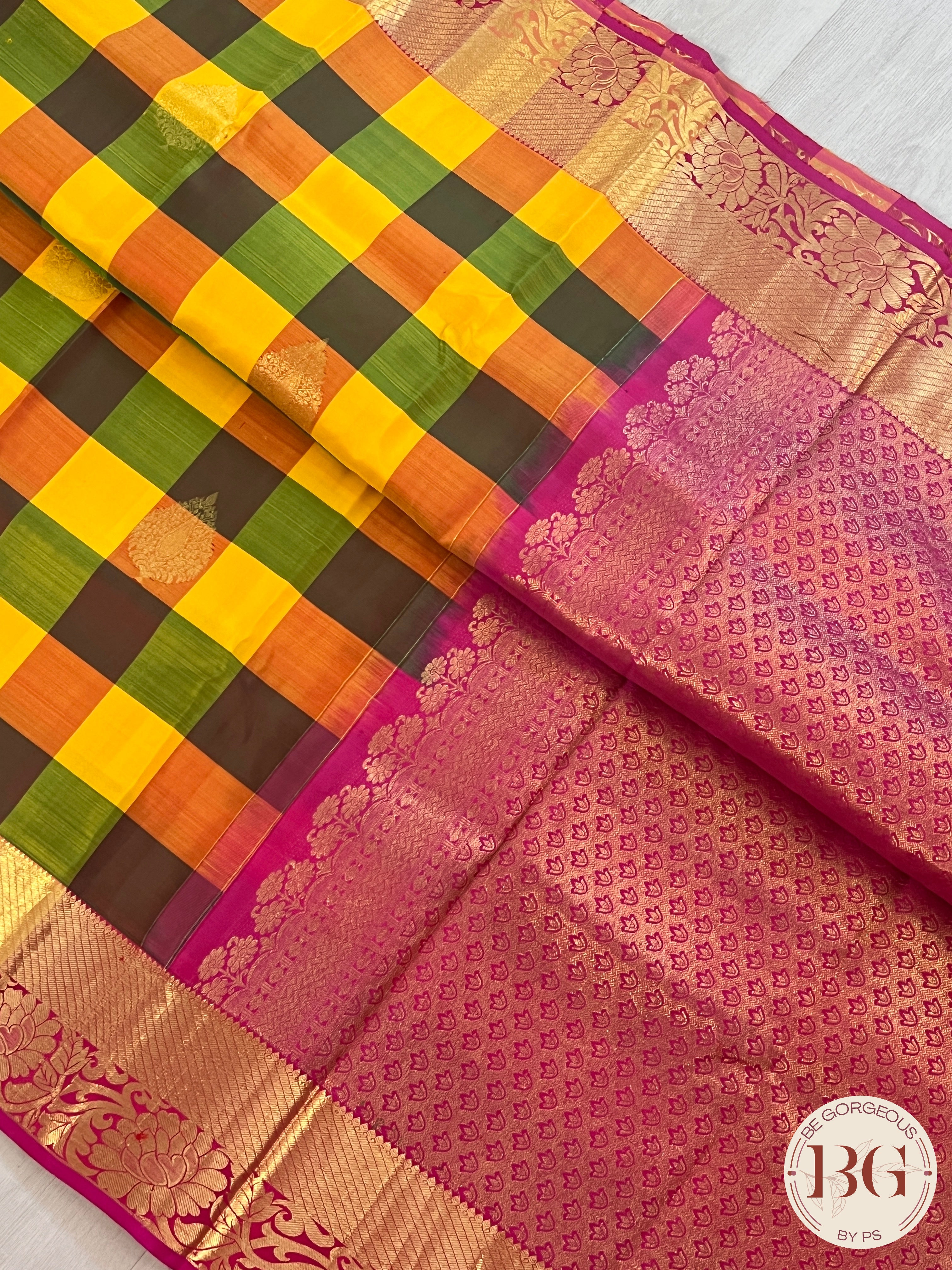 Pure Kanjeevaram Silk Handloom saree color - multicolor