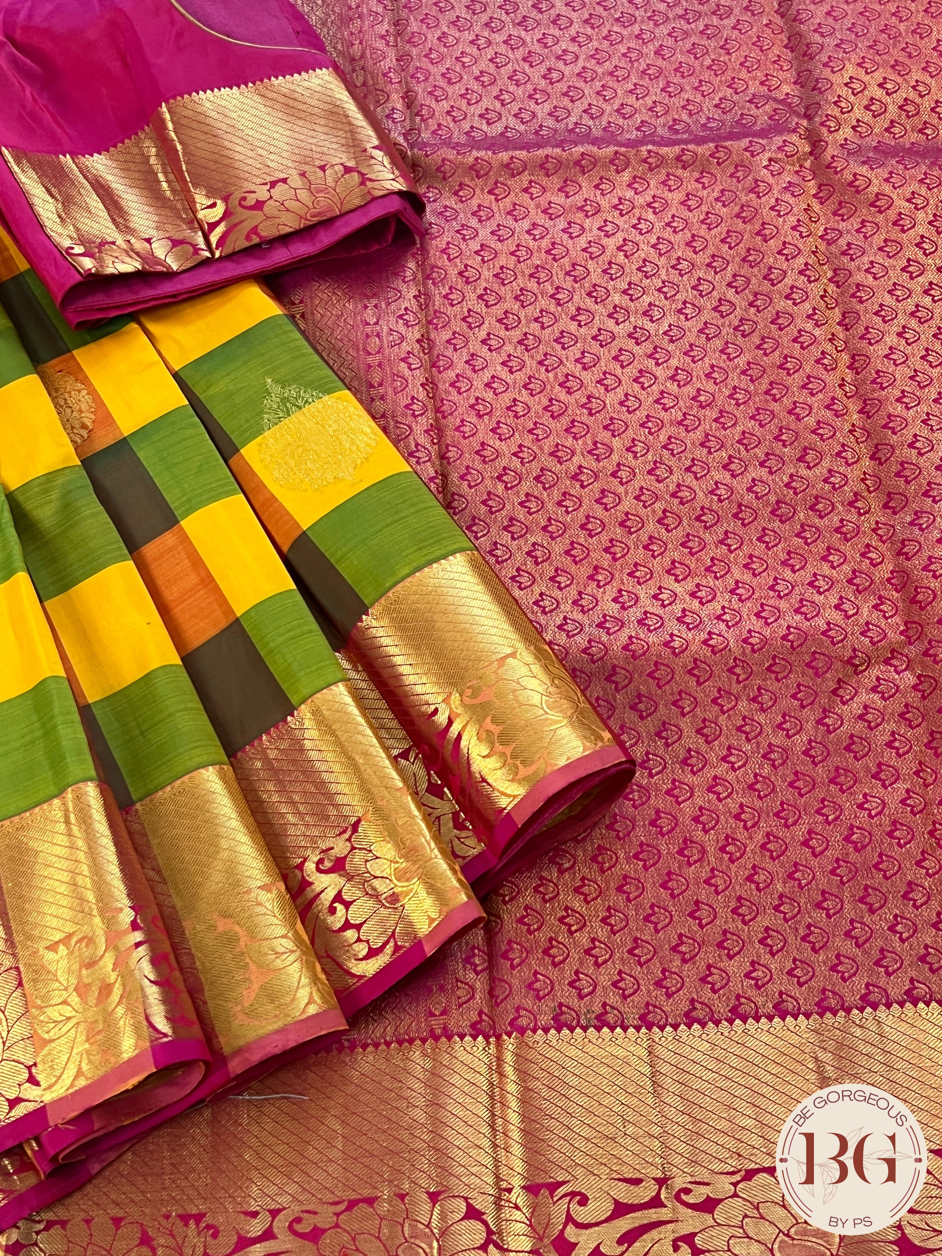 Pure Kanjeevaram Silk Handloom saree color - multicolor