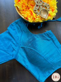 Raw Silk Sleeves blouse color - Firozi Blue