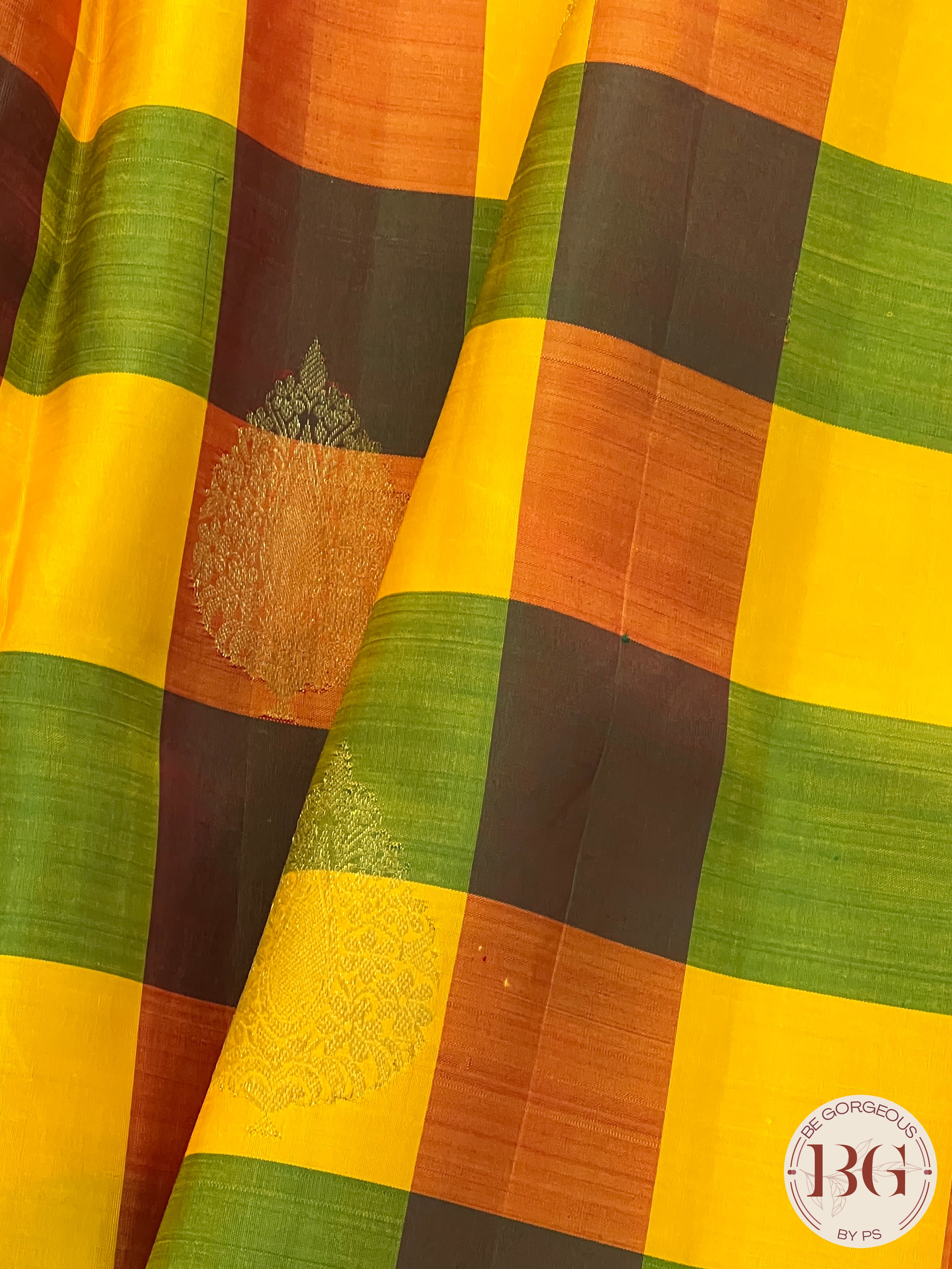 Pure Kanjeevaram Silk Handloom saree color - multicolor