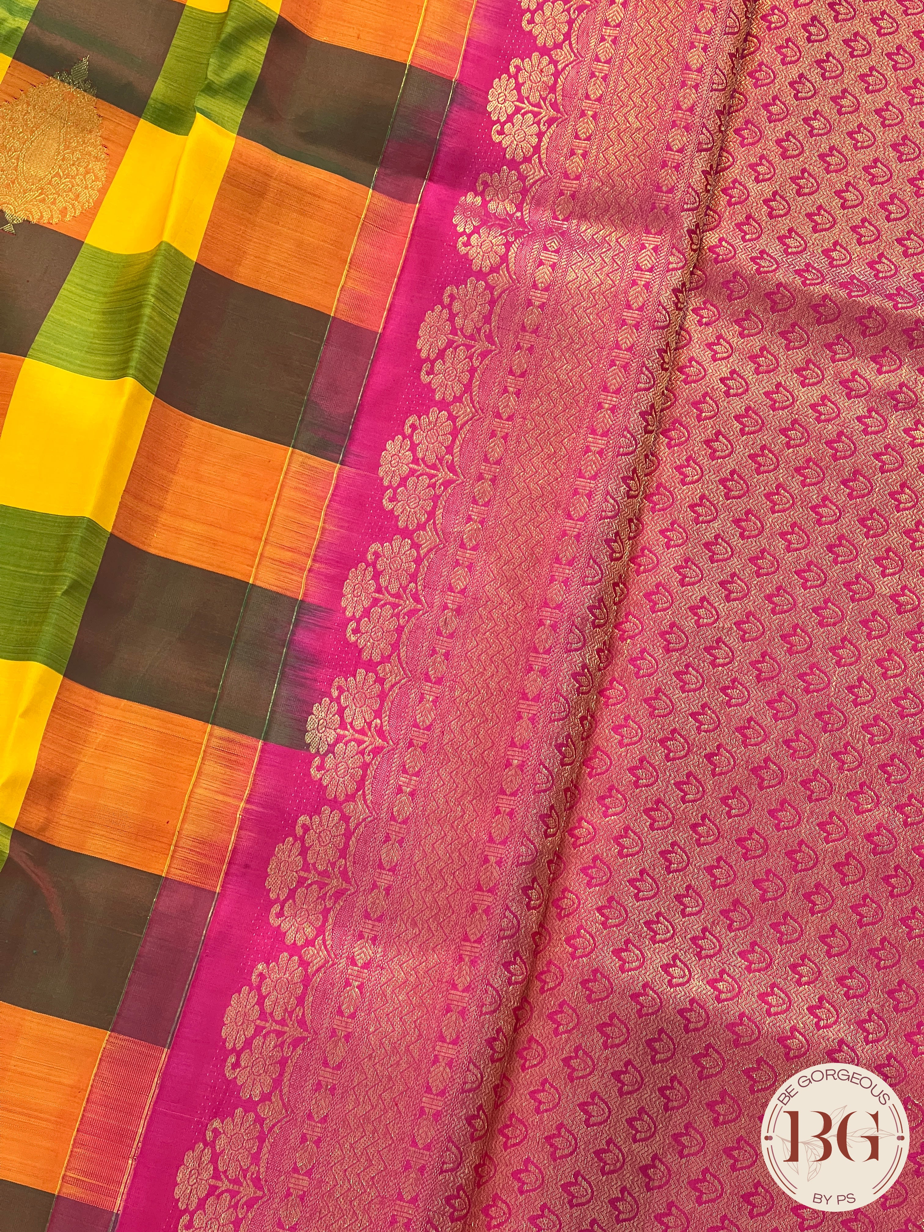 Pure Kanjeevaram Silk Handloom saree color - multicolor