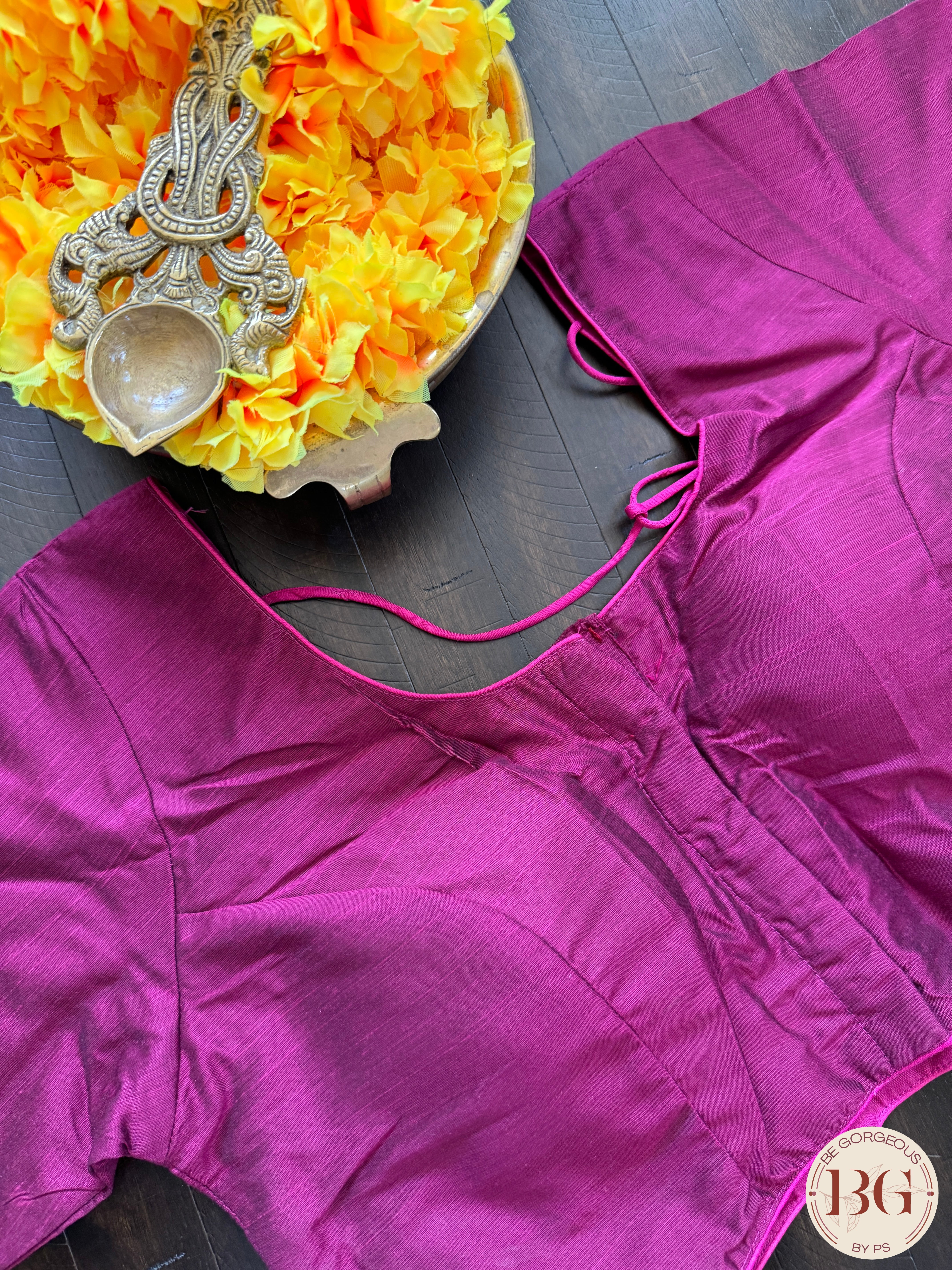 Raw Silk Sleeves blouse color - purple pink