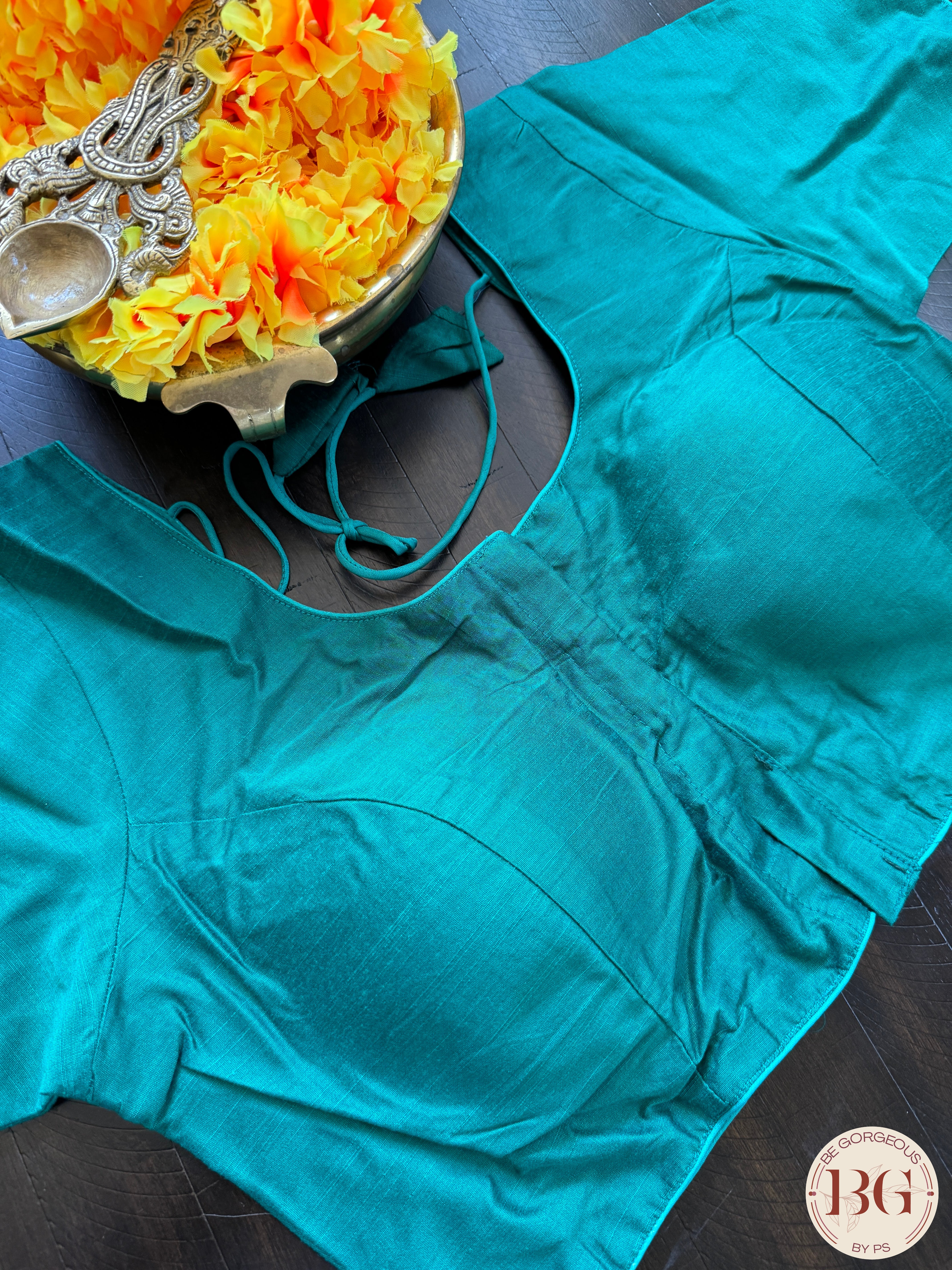 Raw Silk Sleeves blouse color - rama green