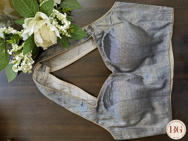 Raw silk readymade blouse with halter neck - silver grey